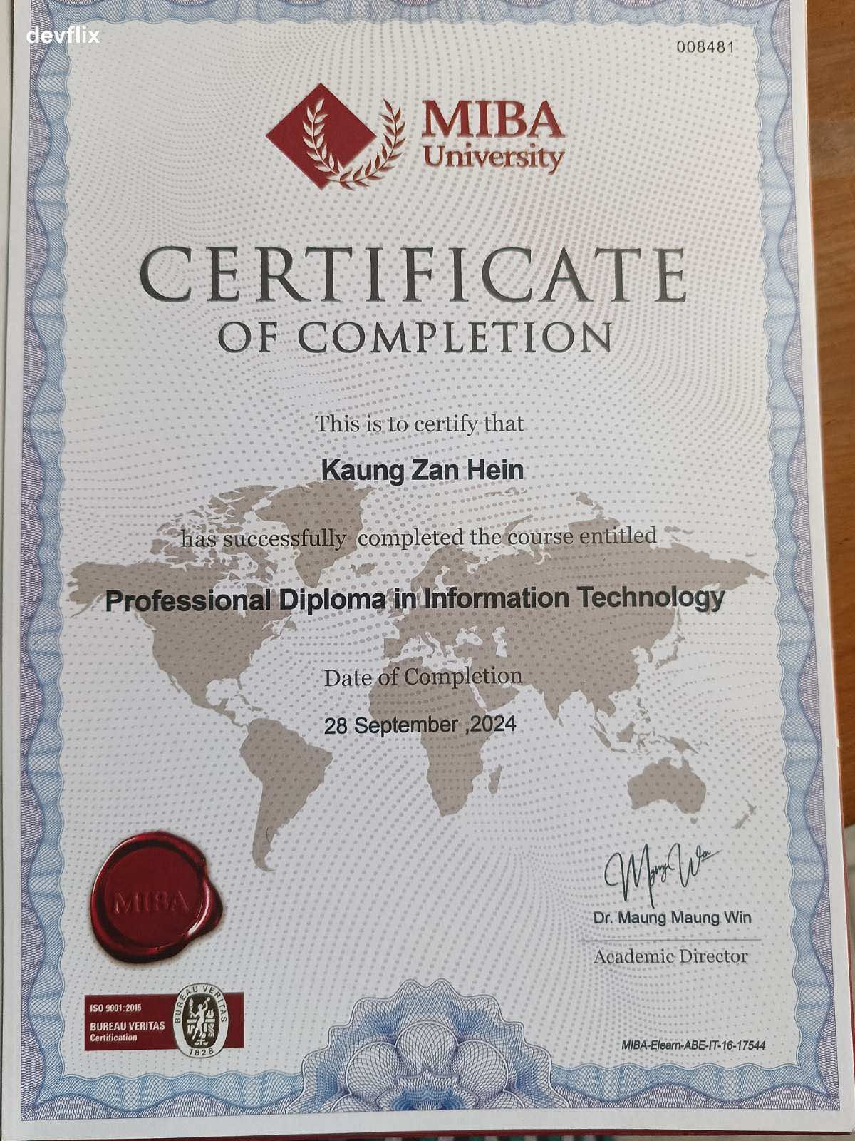MIBA Certificate